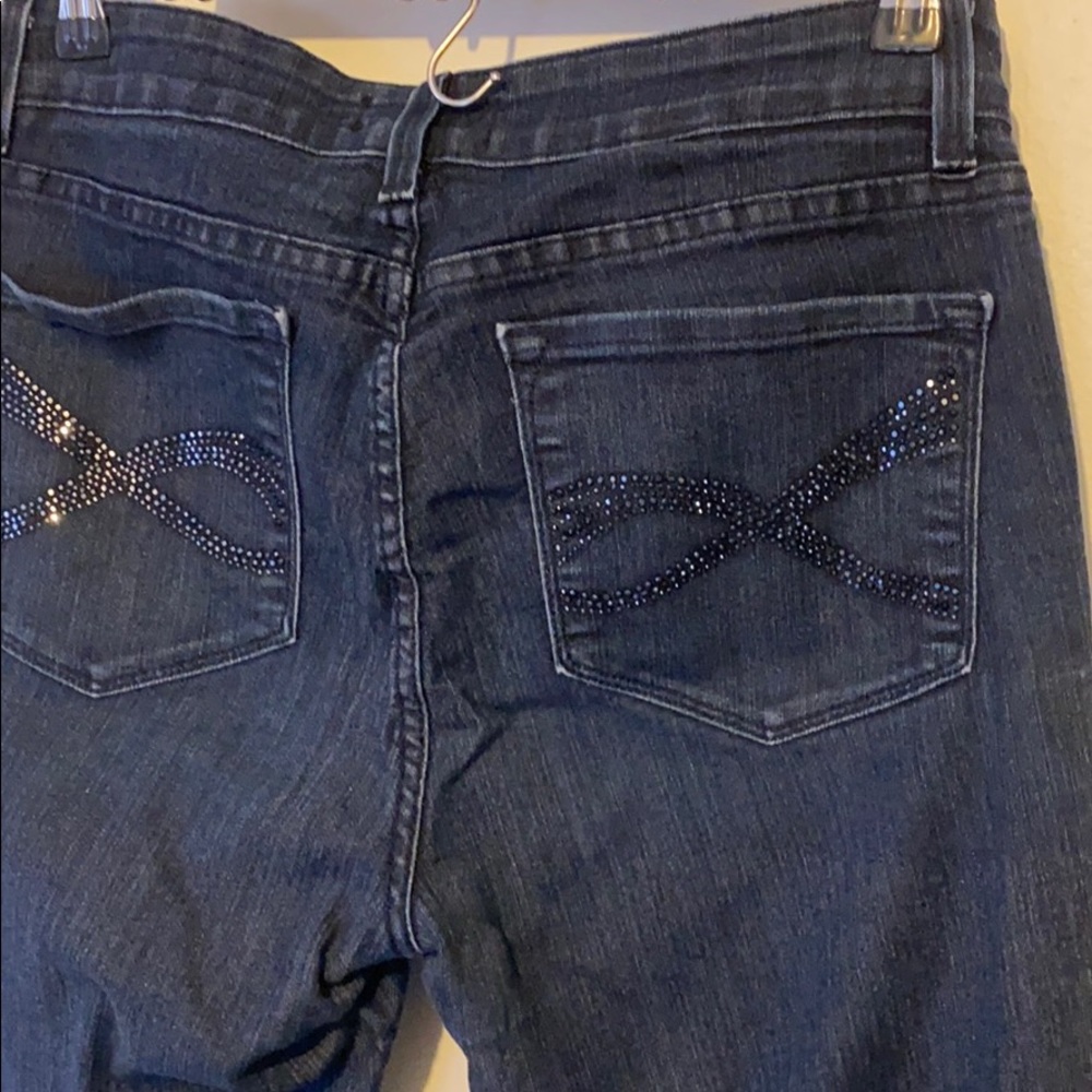 NYDJ straight leg dark denim jeans with bejeweled pockets - Picture 3 of 8